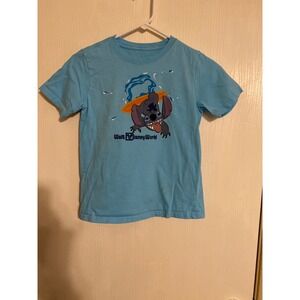 Walt Disney World Stitch Surfing T-Shirt Kids Size 9/10 Light Blue Cotton 0397
